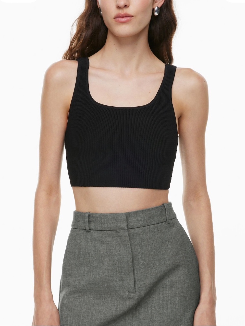 3/$60 Aritzia Babaton Black Sculpt Knit Squareneck Cropped Tank